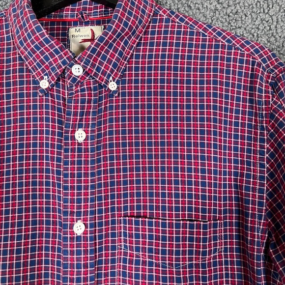 Relwen Seersucker Check Long Sleeve Button Down Shirt - Men's Size M - Red Blue - Picture 2 of 7